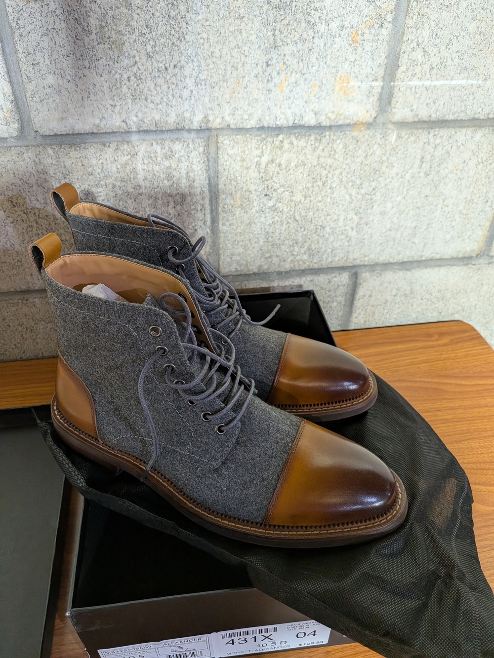 NasonMoretti Gray Wool and Brown Leather Chukka Boots
